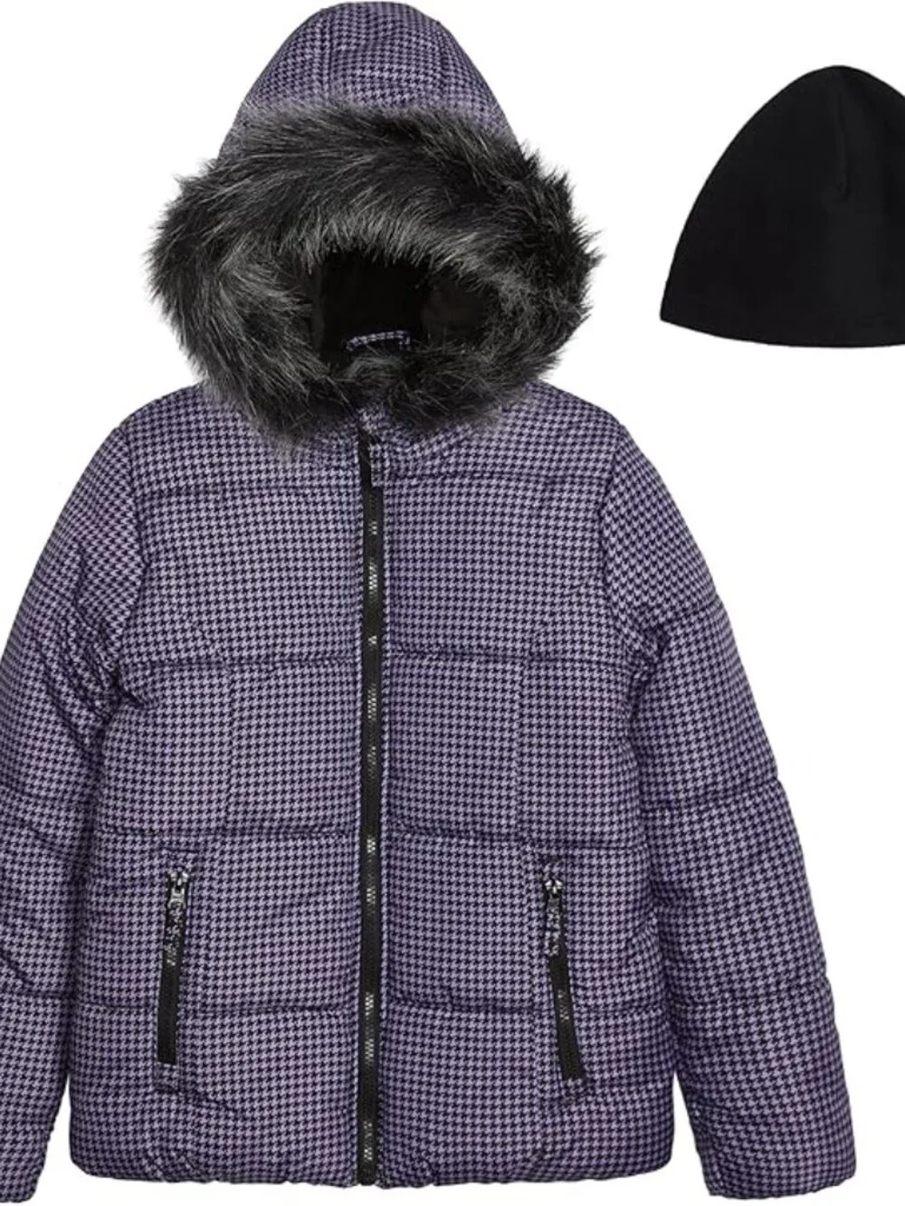 London Fog Girls Purple Black Puffer Jacket Hooded Winter Coat 4T NWT - Picture 1 of 11